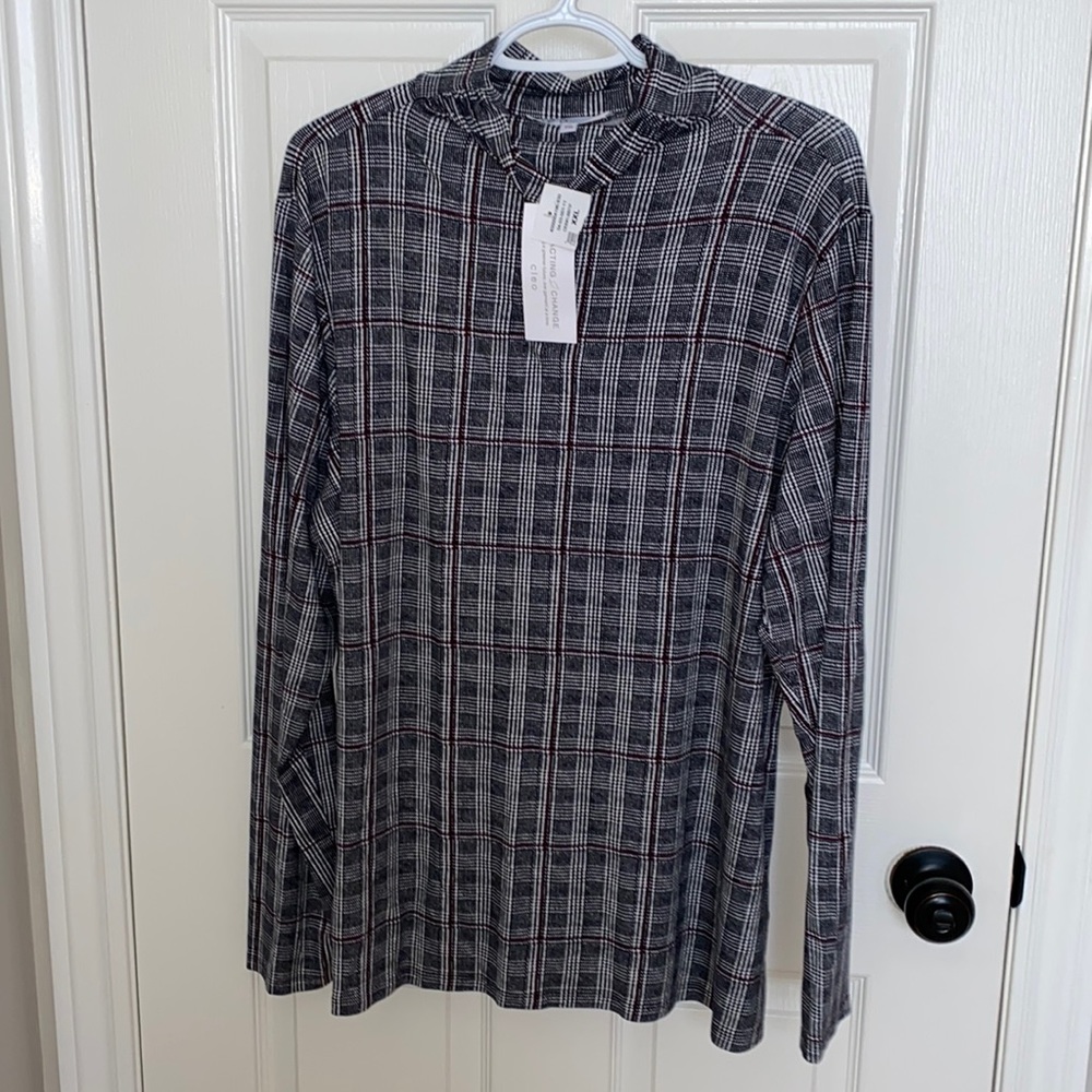 cleo | NEW: Woman’s Turtle Neck Plaid Long Sleeve Top - Size XXL
